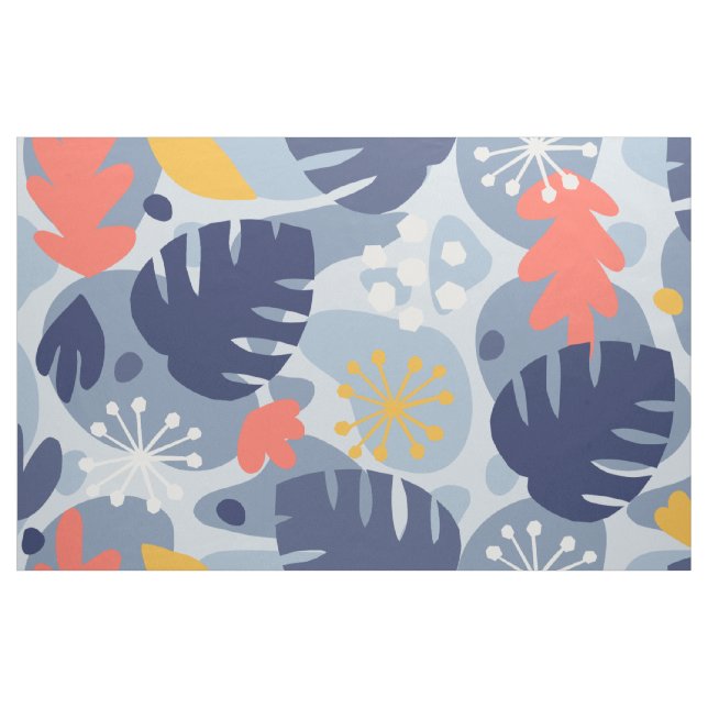 Tela Mod Monstera Leaf Resumen Tropical Hawaiano - Azul ("Cuarto gordo" (fat quarter))