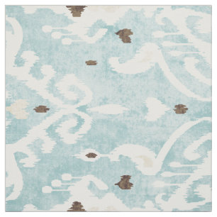 Tela Moda audaces patrones tribales de ikat blanco turq