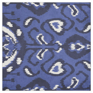 Tela Moda azul marino y blanco ikat patrones tribales