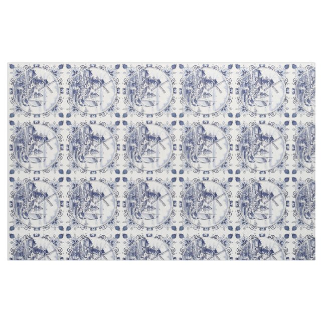 Tela Moda clásica vintage Molino holandés Delft Blue ("Cuarto gordo" (fat quarter))