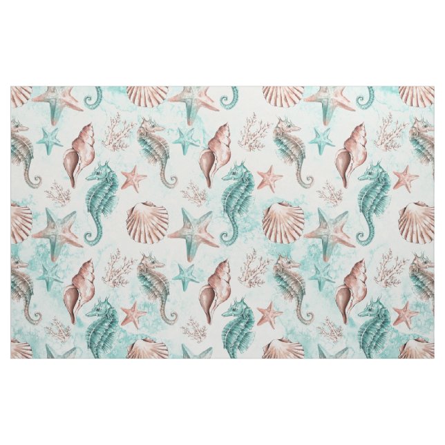Tela Moda costera | Arrecife verde Verde azulada y arre ("Cuarto gordo" (fat quarter))