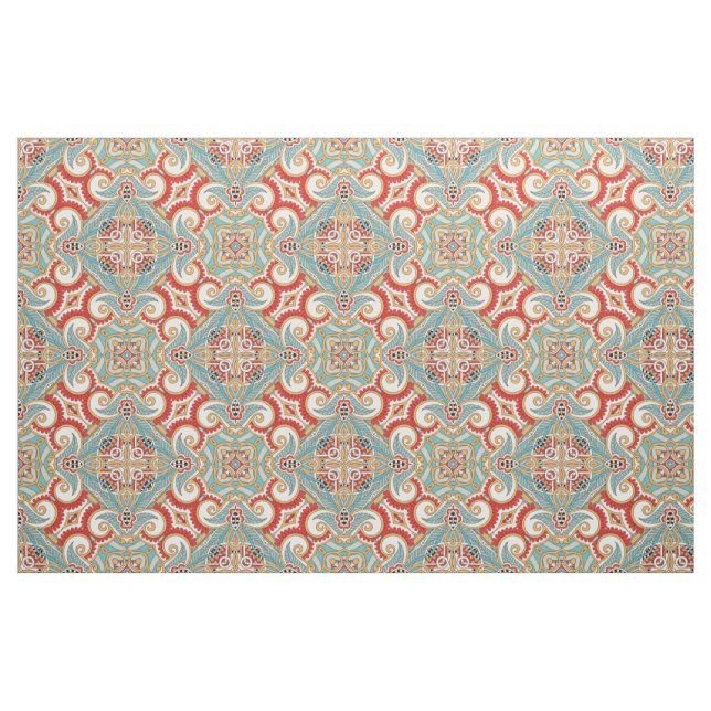 Tela Moda de Bonito Retro Patrón Verde azulado Rojo Flo ("Cuarto gordo" (fat quarter))