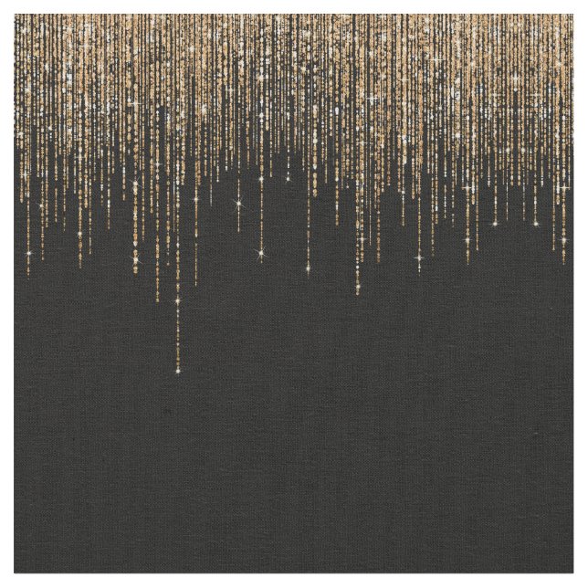 Tela Moda de lujo Black Gold Sparkly Purpurina Fringe (De cerca)