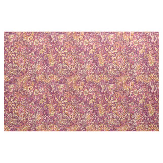 Tela Moda Naranja rosa Púrpura Pisley Floral ("Cuarto gordo" (fat quarter))