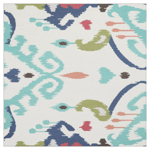 Tela Moda negrita azul turquesa blanco ikat patrón tri