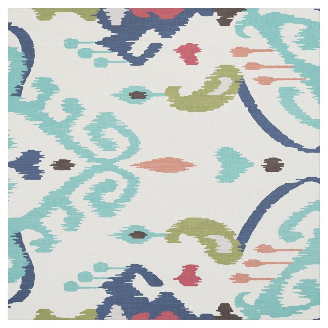 Tela Moda negrita azul turquesa blanco ikat patrón trib (Retal)