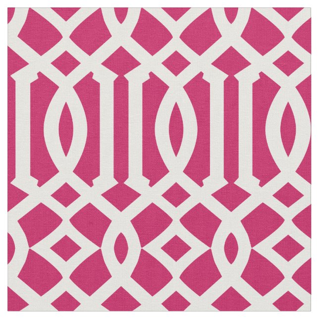 Tela Moda Raspberry Pink and White Trellis Pattern (De cerca)
