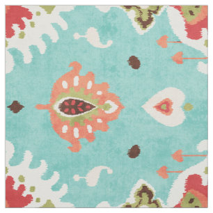 Tela Moda turquesa naranja rojo ikat patrón tribal