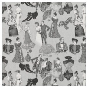 Tela moda victoriana de salón de baile toile negro blan