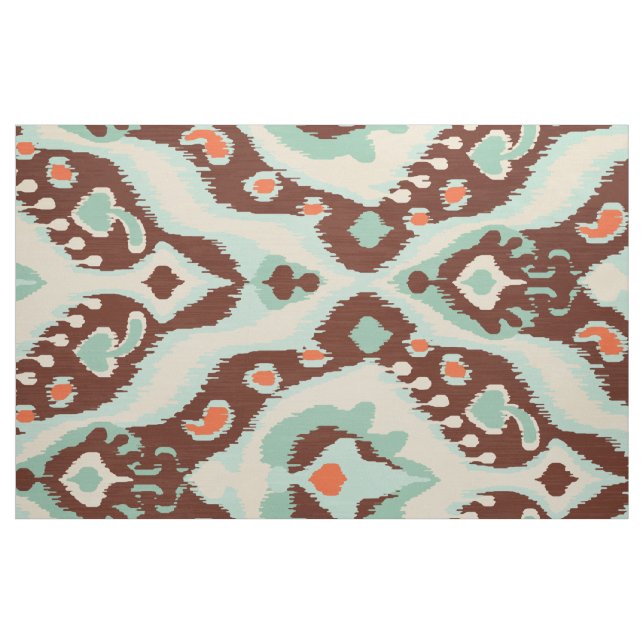 Tela Modalidades tribales de ikat marrón naranja turque ("Cuarto gordo" (fat quarter))