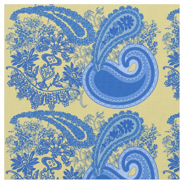 Tela Modelo azul y amarillo de Paisley (De cerca)