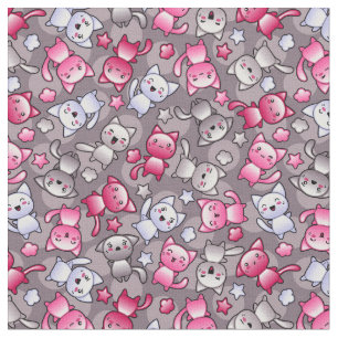 Tela modelo con los gatos lindos del doodle del kawaii