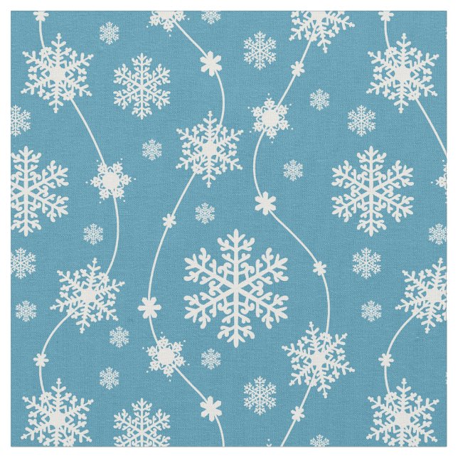 Tela Modelo de copo de nieve blanco azul cielo brillant (De cerca)