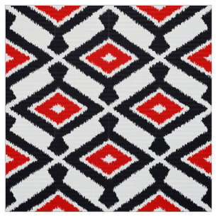 Tela Modelo de Ikat - rojo oscuro, blanco y negro