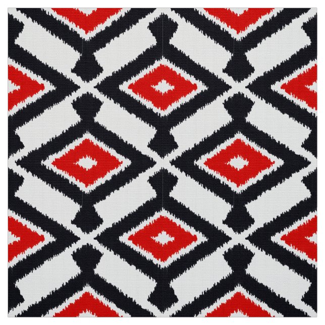 Tela Modelo de Ikat - rojo oscuro, blanco y negro (Retal)