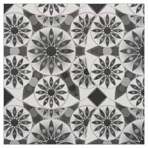 Tela Modelo de la mandala, negro, blanco y gris/gris