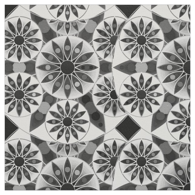 Tela Modelo de la mandala, negro, blanco y gris/gris (Retal)
