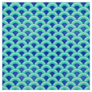 Tela Modelo de onda del art déco - turquesa y cobalto