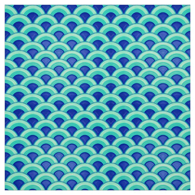 Tela Modelo de onda del art déco - turquesa y cobalto (Retal)