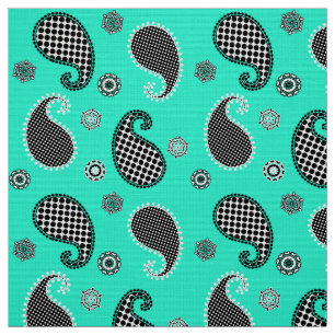 Tela Modelo de Paisley, turquesa, blanco y negro