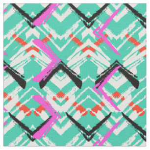 Tela Modelo de zigzag verde azulado dibujado mano