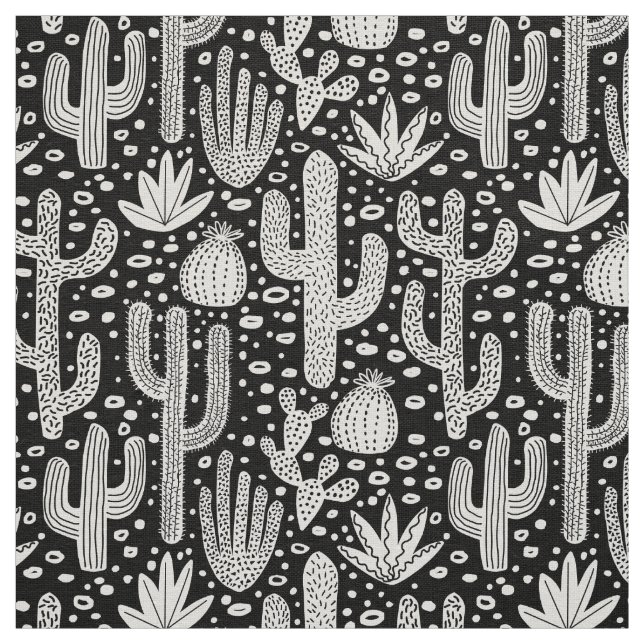 Tela Modelo del cactus - blanco en negro (Retal)