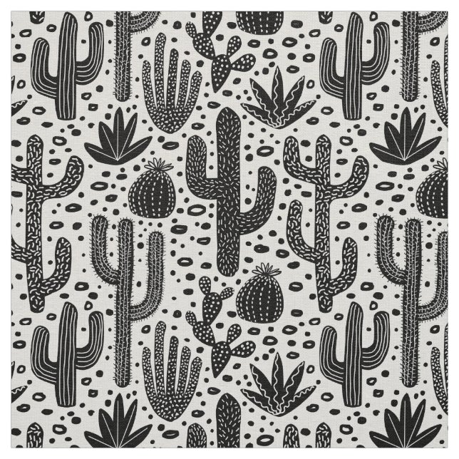 Tela Modelo del cactus - blanco y negro (Retal)