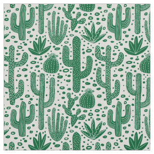 Tela Modelo del cactus - Forest Green y blanco