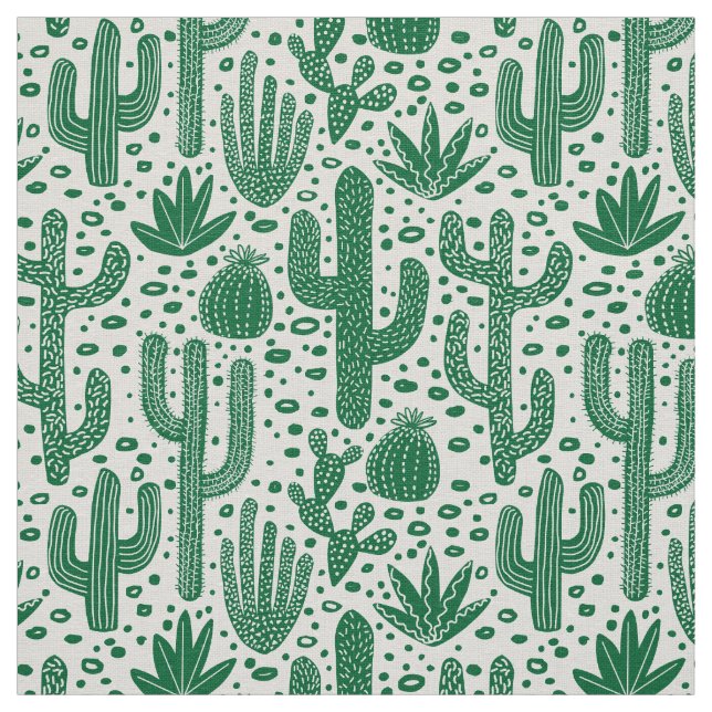 Tela Modelo del cactus - Forest Green y blanco (Retal)