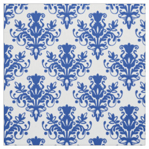 Tela Modelo del damasco 02 - azul marino en blanco