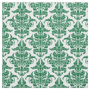 Tela Modelo del damasco - Forest Green en blanco