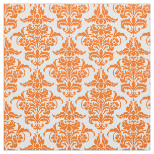 Tela Modelo del damasco - naranja en blanco
