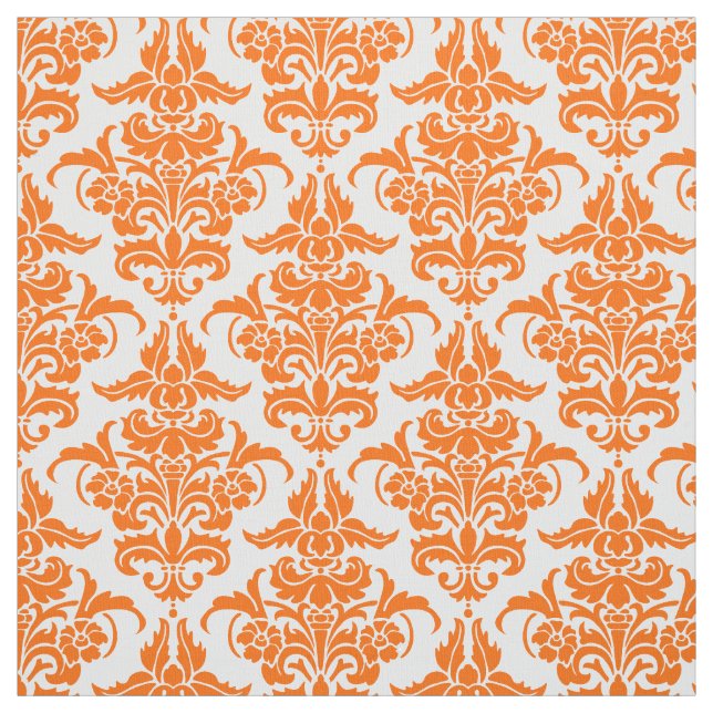 Tela Modelo del damasco - naranja en blanco (Retal)