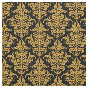 Tela Modelo del damasco - oro Brown en negro