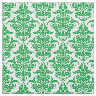 Tela Modelo del damasco - verde de hierba en blanco