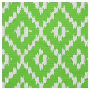 Tela Modelo del diamante de Ikat - verde lima y blanco