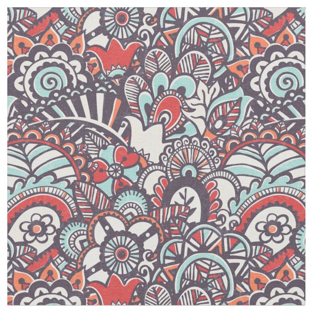 Tela Modelo floral del Doodle de Paisley (De cerca)