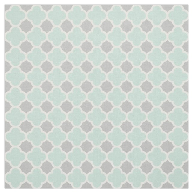 Tela Modelo gris blanco de Quatrefoil de la verde menta (Retal)