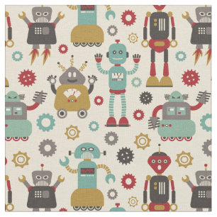 Tela Modelo ilustrado robots retros de la diversión