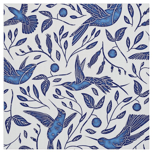 Tela Modelo inconsútil de los pájaros azules de Delft (Retal)