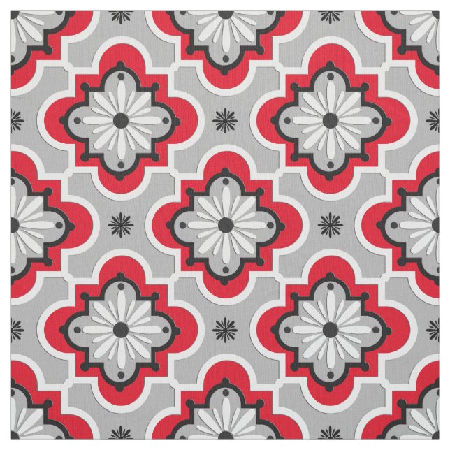 Tela Modelo marroquí de la teja - gris y rojo (Retal)