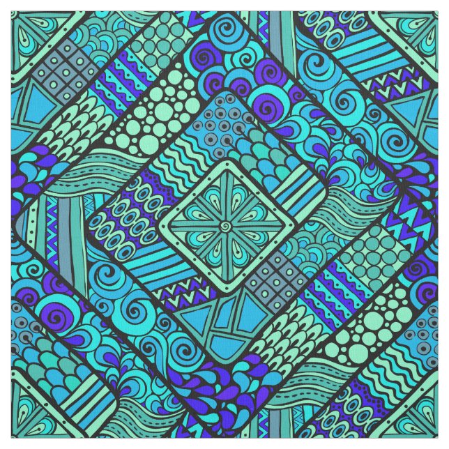 Tela Modelo tribal abstracto azulverde de Boho (Retal)