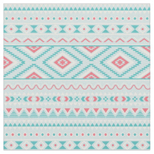 Tela Modelo tribal azteca verde azulado y rosado