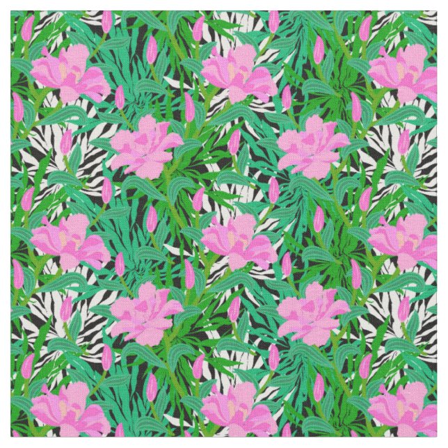 Tela Modelo tropical con las flores de la selva (De cerca)