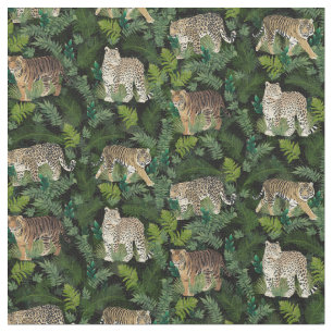 Tela Moderno Leopards Tigers Jungle Planta Black Design