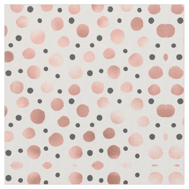 Tela Moderno Rosa de Rubor Girly Black Polka Dots (De cerca)