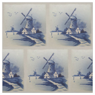 Tela Molino de viento azul vintage Delft