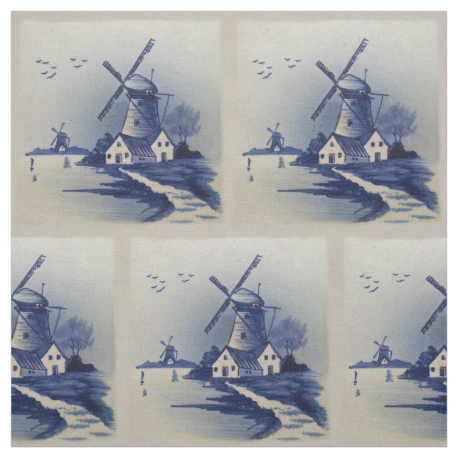 Tela Molino de viento Delft azul vintage (Retal)