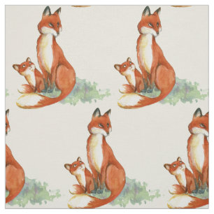 Tela Momma Fox y Baby Watercolor Ilustracion