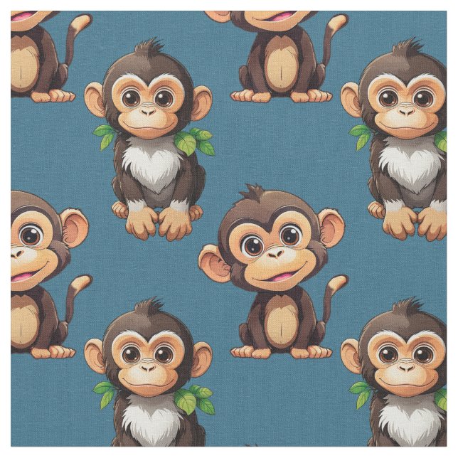 Tela Monkey Pattern Design Blue  (De cerca)
